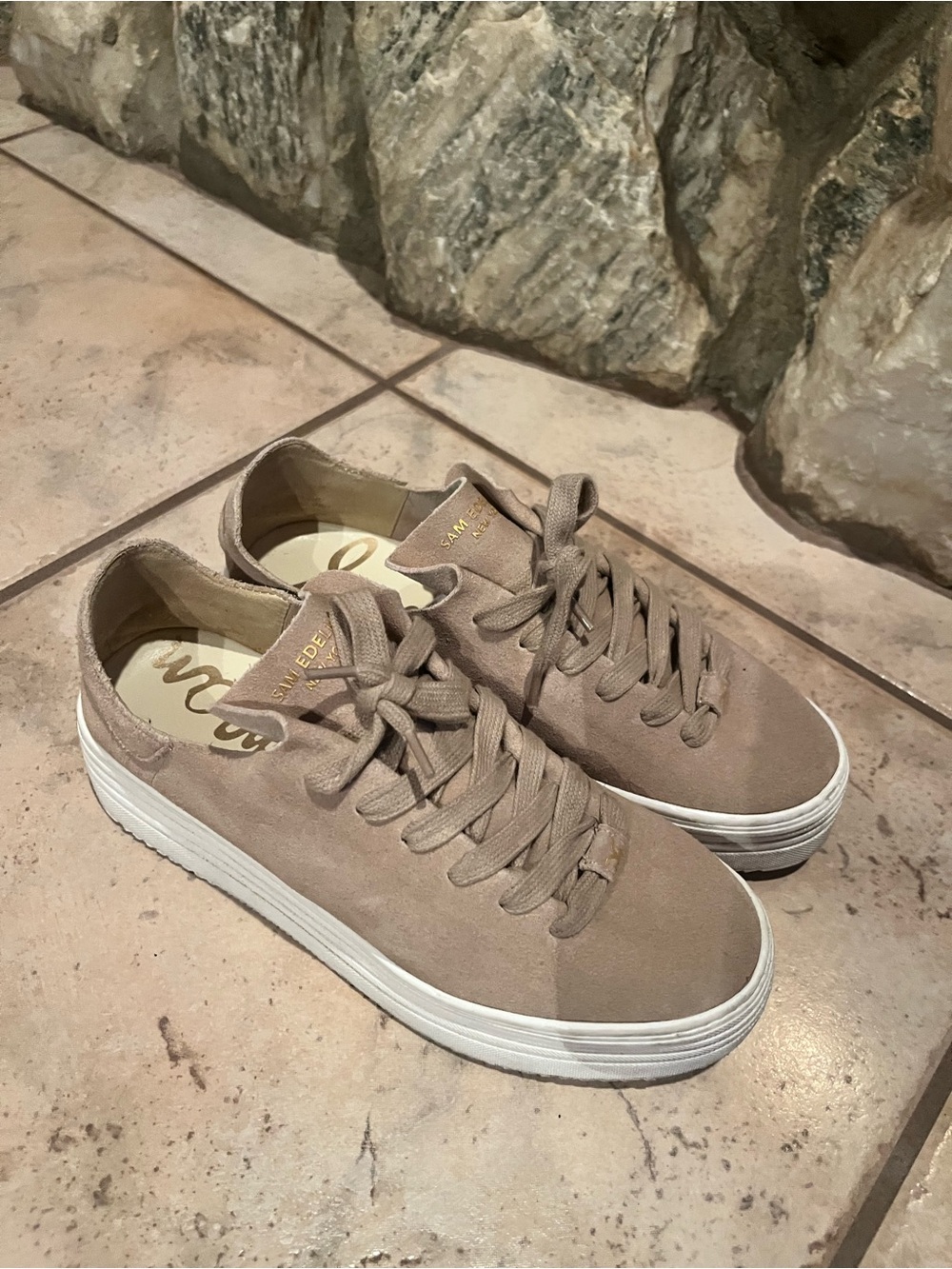 Sam Edelman Taupe Suede Platform Sneakers
